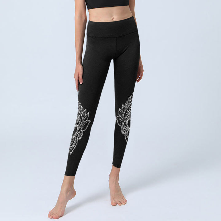 Buddha Stones Leggings da palestra con stampa di fiori e petali a forma di cuore, pantaloni da yoga da donna - image 5