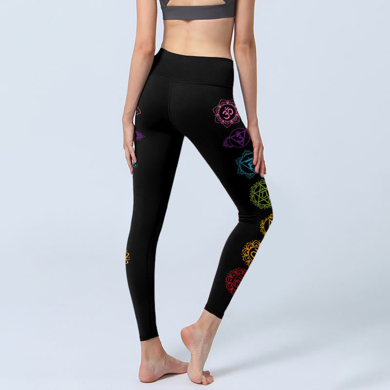 Leggings da palestra con stampa di Buddha Stones, simbolo OM e caratteri sanscriti, pantaloni da yoga da donna - image 4