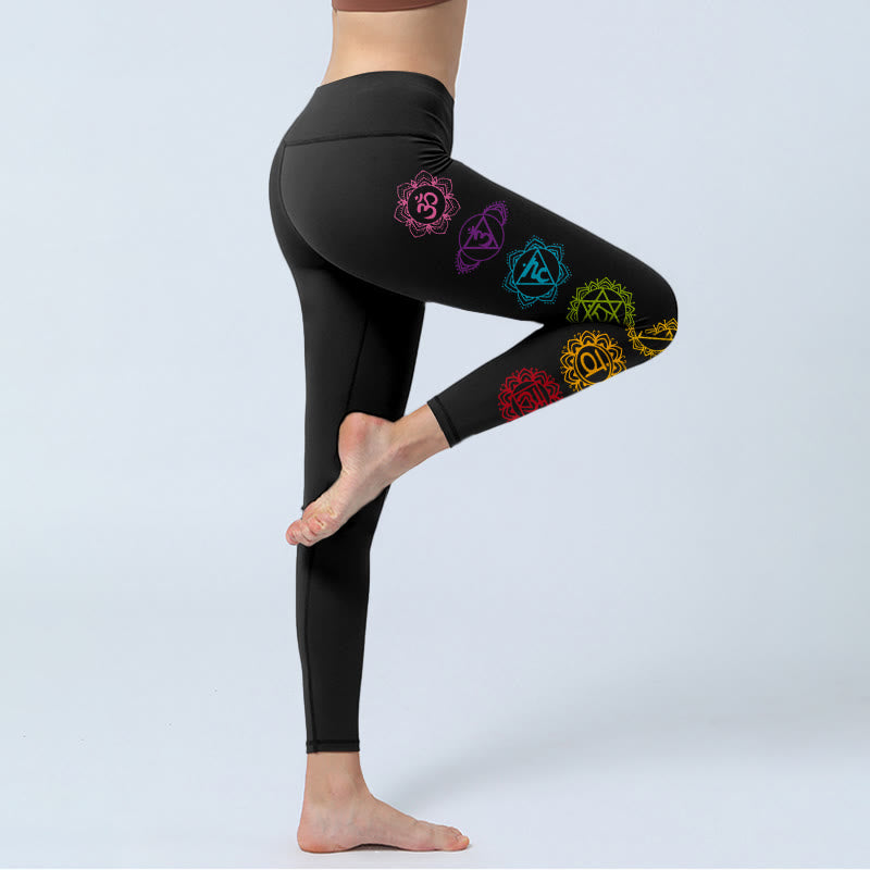 Leggings da palestra con stampa di Buddha Stones, simbolo OM e caratteri sanscriti, pantaloni da yoga da donna - image 3