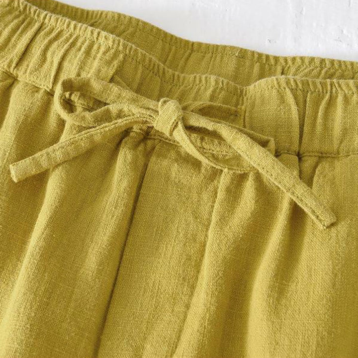 Pantaloncini da uomo estivi in ​​tinta unita con coulisse e elastico in vita, in ramia, lino e cotone, con tasche, con stampa Buddha Stones. - image 11