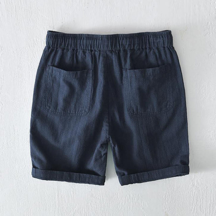 Pantaloncini da uomo estivi in ​​tinta unita con coulisse e elastico in vita, in ramia, lino e cotone, con tasche, con stampa Buddha Stones. - image 27