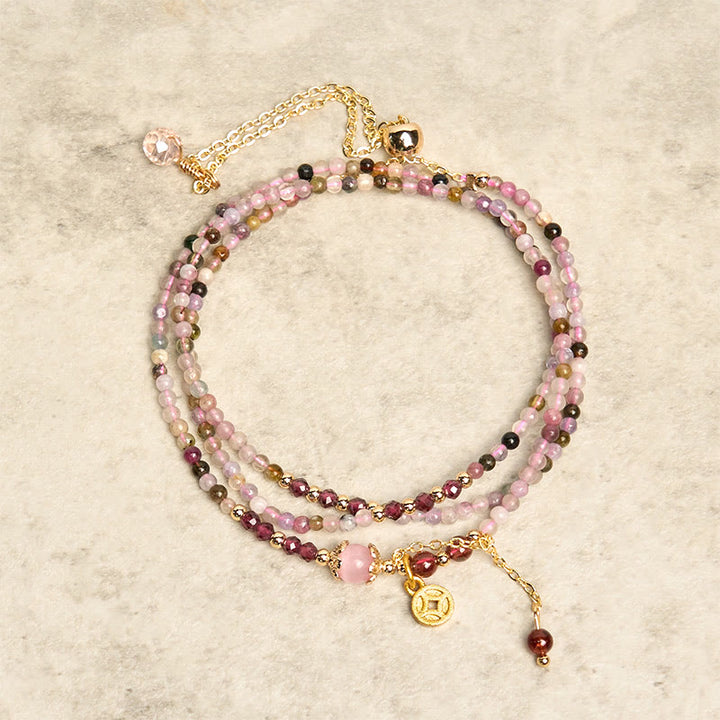 Bracciale della saggezza con moneta di tormalina colorata e perline irregolari da 2,5 mm Buddha Stones