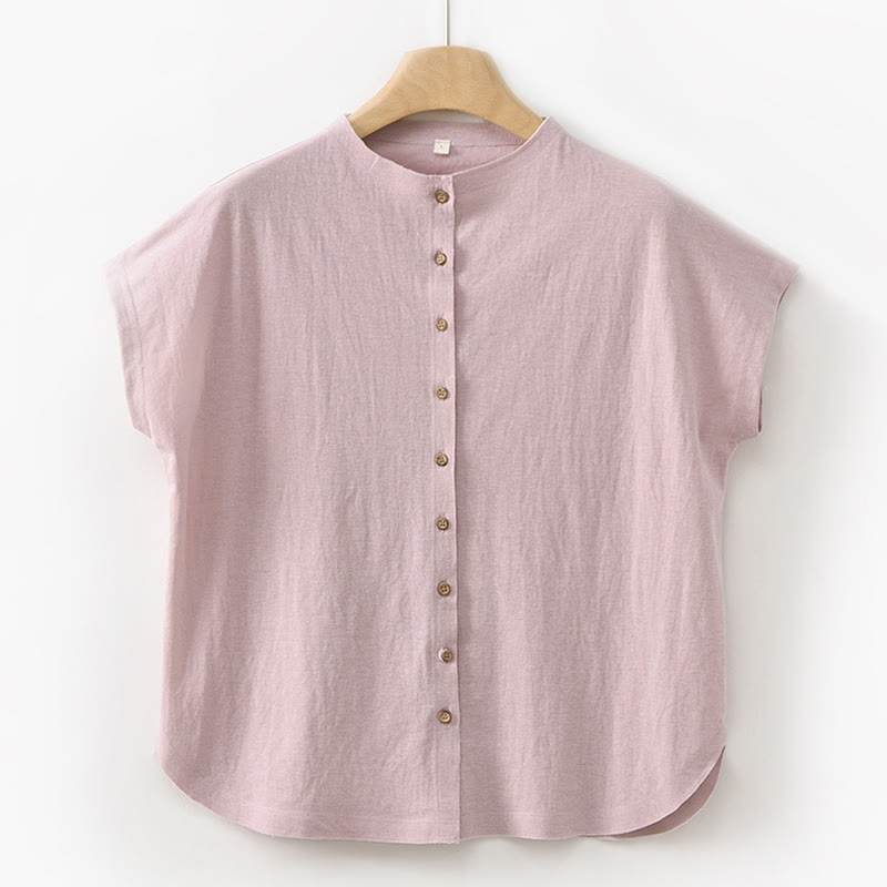 Buddha Stones Set da donna in cotone per meditazione, 2 pezzi, con bottoni, camicia a maniche corte, gonna e tasche - Camicia rosa chiaro - US8-10, UK/AU12-14, EU40-42 (2XL) - image 9