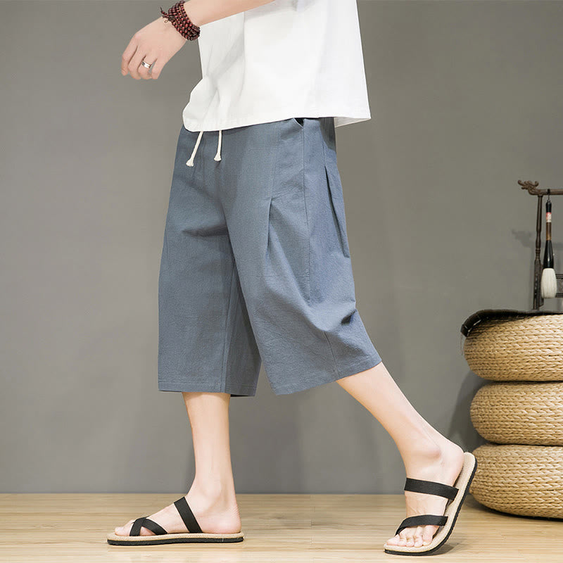 Pantaloni harem da uomo in cotone e lino, con tasche , Buddha Stones, casual, estivi, con coulisse, tinta unita - image 7