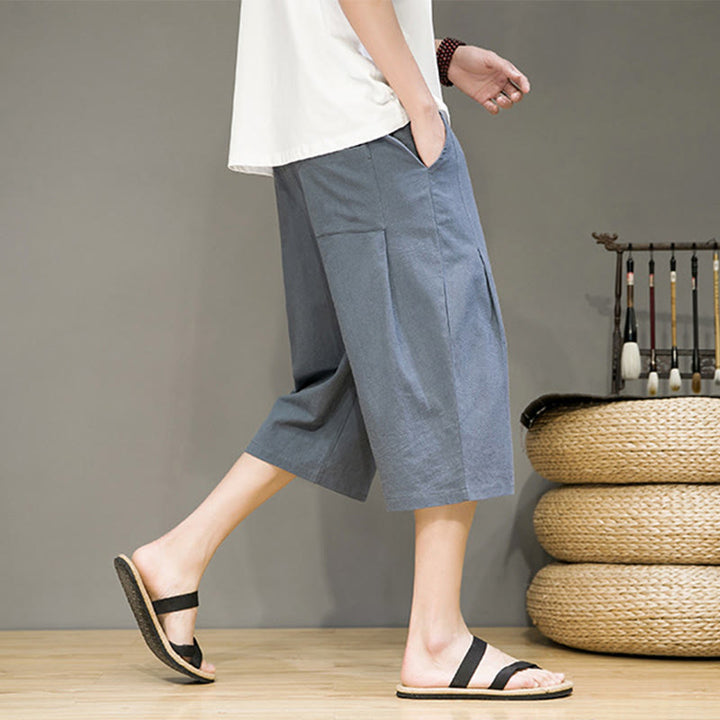 Pantaloni harem da uomo in cotone e lino, con tasche , Buddha Stones, casual, estivi, con coulisse, tinta unita - image 6