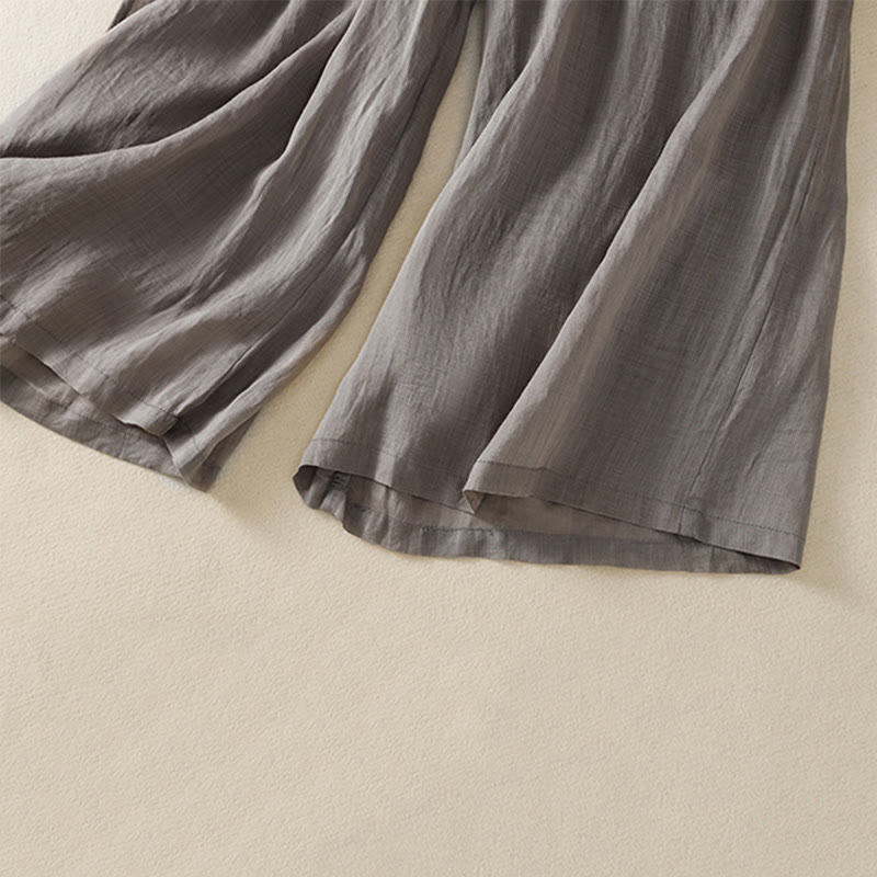 Pantaloni da donna in cotone a gamba larga con coulisse e ricamo Buddha Stones Commute, con tasche - image 48