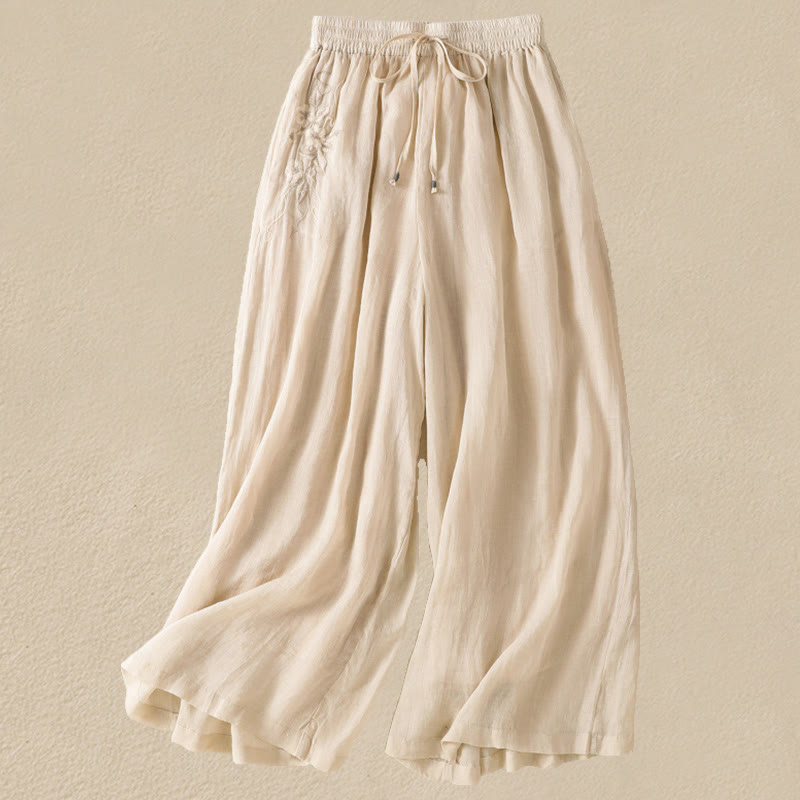 Pantaloni da donna in cotone a gamba larga con coulisse e ricamo Buddha Stones Commute, con tasche - Beige - US8-10, UK/AU12-14, EU40-42 (2XL) - image 7