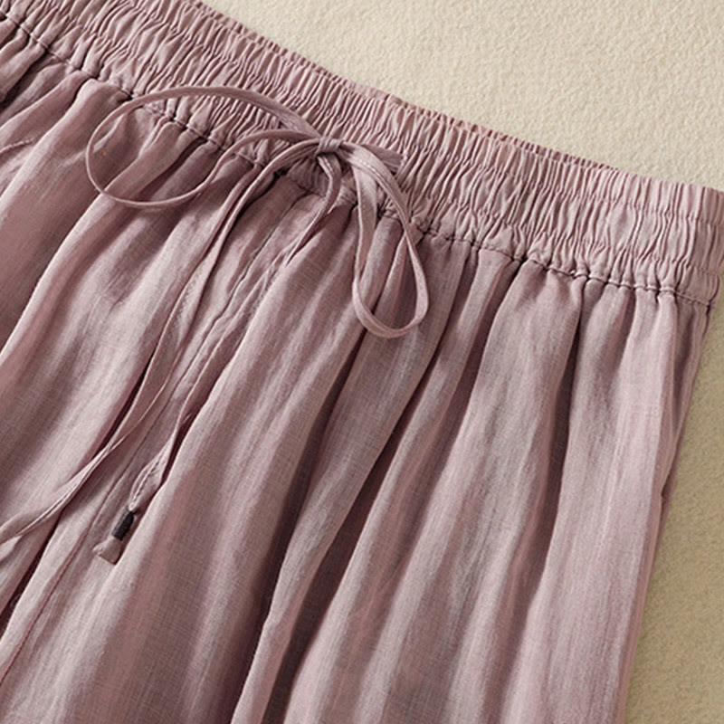 Pantaloni da donna in cotone a gamba larga con coulisse e ricamo Buddha Stones Commute, con tasche - image 34