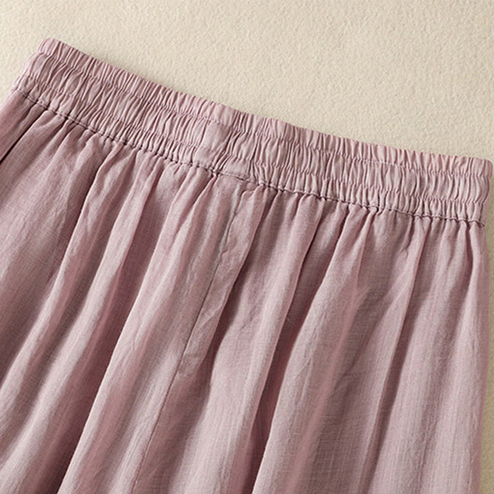 Pantaloni da donna in cotone a gamba larga con coulisse e ricamo Buddha Stones Commute, con tasche - image 38