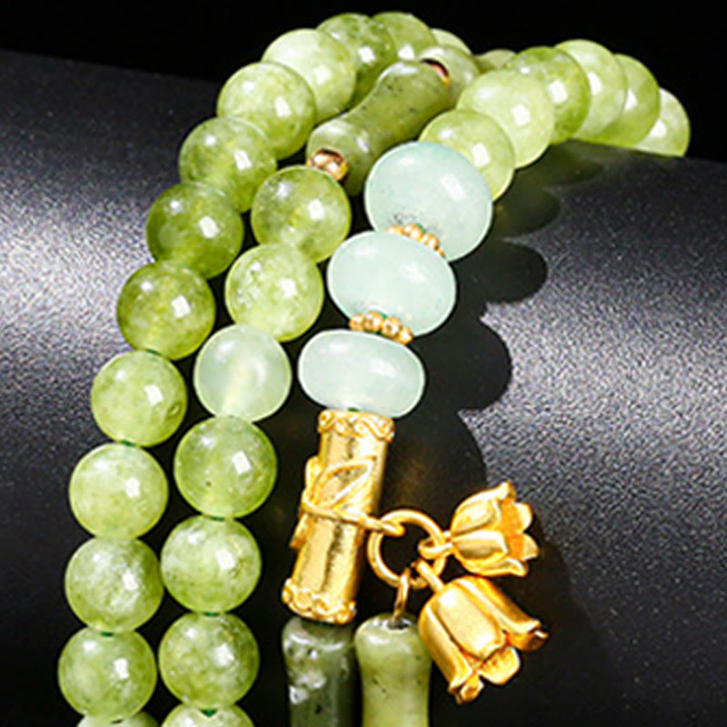 Bracciale Buddha Stones Retro Multistrato Mughetto Bambù Calcedonio Verde Forza - image 13