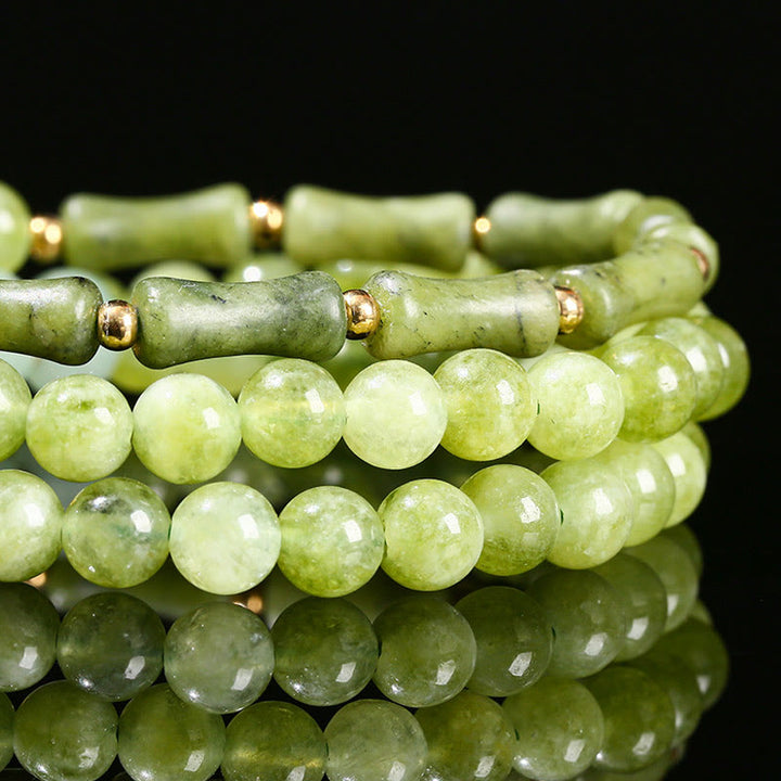 Bracciale Buddha Stones Retro Multistrato Mughetto Bambù Calcedonio Verde Forza - image 11
