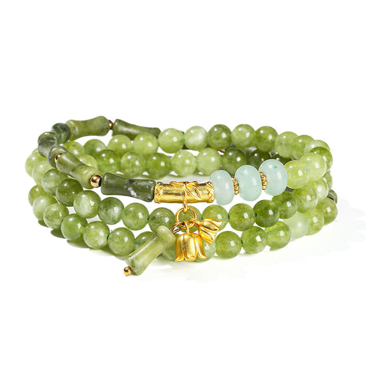 Bracciale Buddha Stones Retro Multistrato Mughetto Bambù Calcedonio Verde Forza - image 8