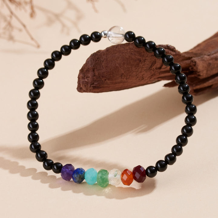 Bracciale Buddha Stones con pietre colorate di tormalina nera ultra-fine da 4 mm - Tormalina nera (circonferenza del polso: 15-16 cm) - image 1