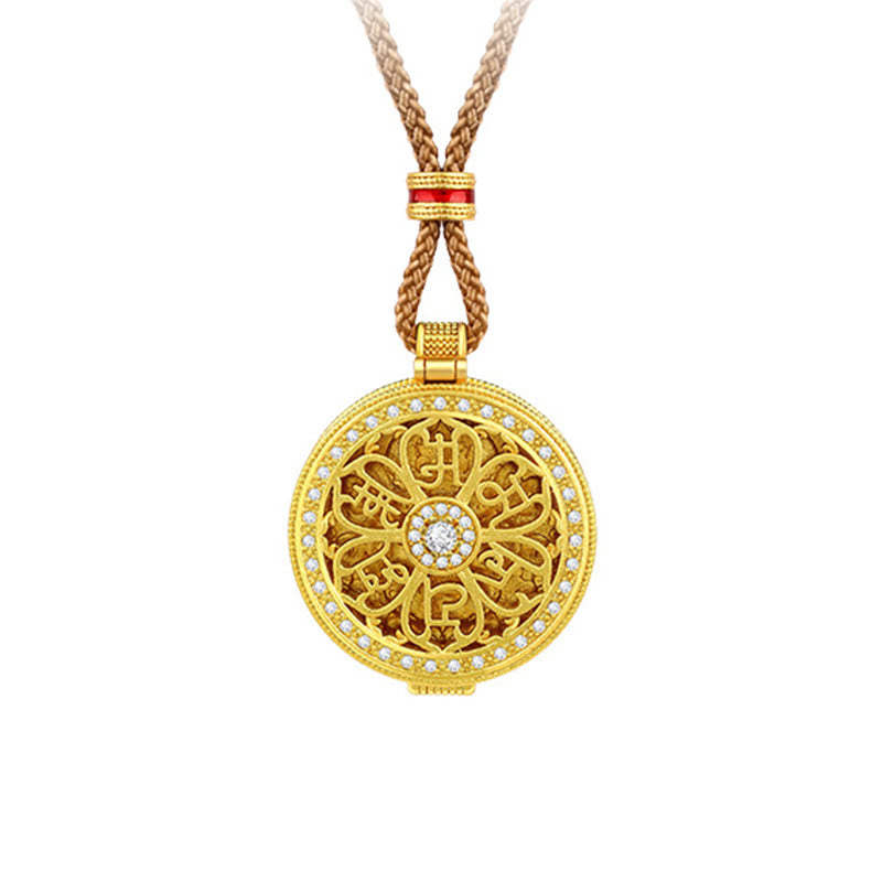 Collana con ciondolo apribile in rame placcato oro con Buddha Stones Om Mani Padme Hum, simbolo della ricchezza - image 6
