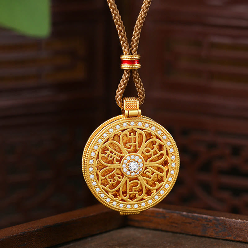 Collana con ciondolo apribile in rame placcato oro con Buddha Stones Om Mani Padme Hum, simbolo della ricchezza - Rame (Ricchezza ♥ Fortuna) - image 1