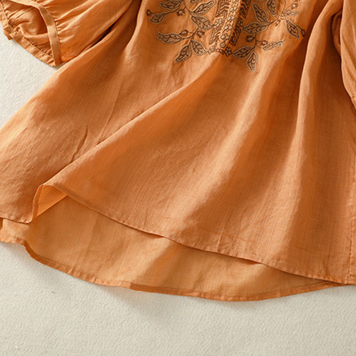Maglietta casual da donna in cotone e lino con maniche corte, in pizzo ricamato con Buddha Stones - image 5