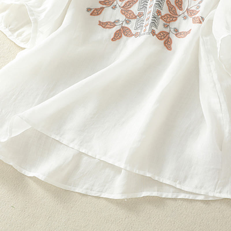 Maglietta casual da donna in cotone e lino con maniche corte, in pizzo ricamato con Buddha Stones - image 32