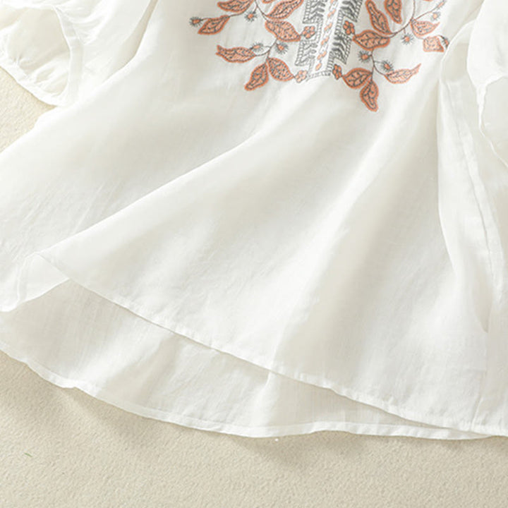 Maglietta casual da donna in cotone e lino con maniche corte, in pizzo ricamato con Buddha Stones - image 32