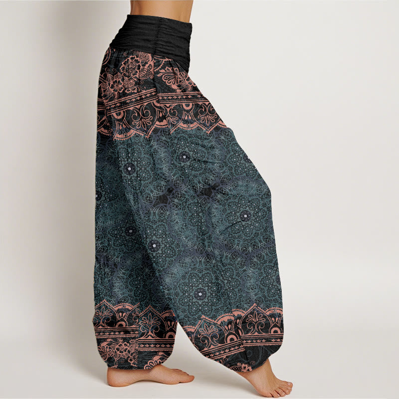 Pantaloni harem da donna con elastico in vita, in puro cotone, con eleganti fiori mandala e pietre Buddha Stones - image 2