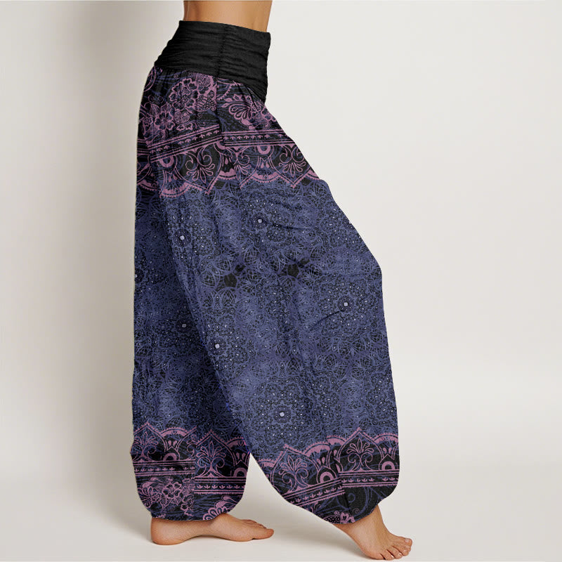 Pantaloni harem da donna con elastico in vita, in puro cotone, con eleganti fiori mandala e pietre Buddha Stones - image 8