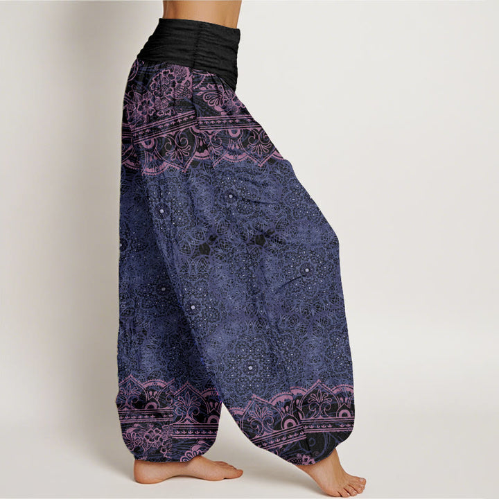 Pantaloni harem da donna con elastico in vita, in puro cotone, con eleganti fiori mandala e pietre Buddha Stones - image 8