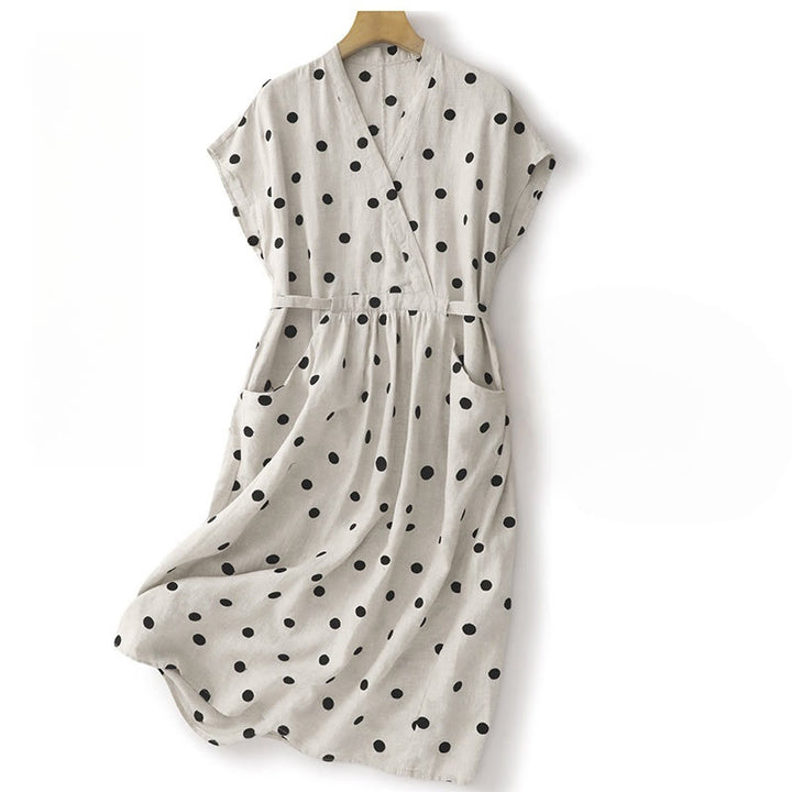 Abito midi da donna con scollo a V, lacci e tasche, con stampa a pois e motivo Buddha Stones. - Bianco - US8-10, UK/AU12-14, EU40-42 (2XL) - image 8
