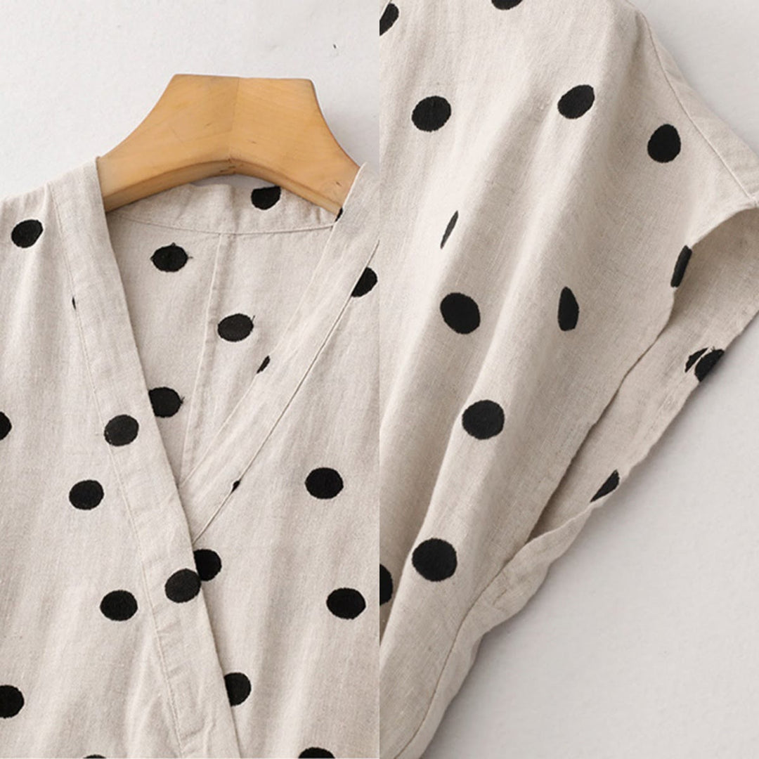 Abito midi da donna con scollo a V, lacci e tasche, con stampa a pois e motivo Buddha Stones. - image 16