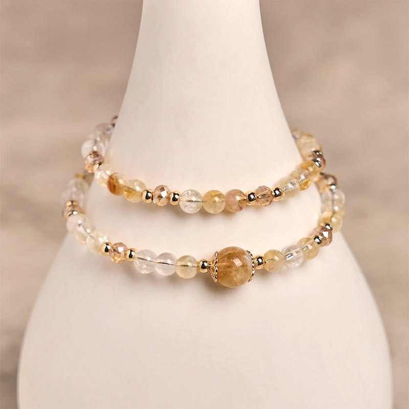 Bracciale a doppio strato con perline di cristallo rosa citrino naturale Buddha Stones - image 2
