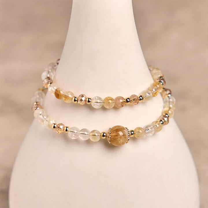 Bracciale a doppio strato con perline di cristallo rosa citrino naturale Buddha Stones - image 2