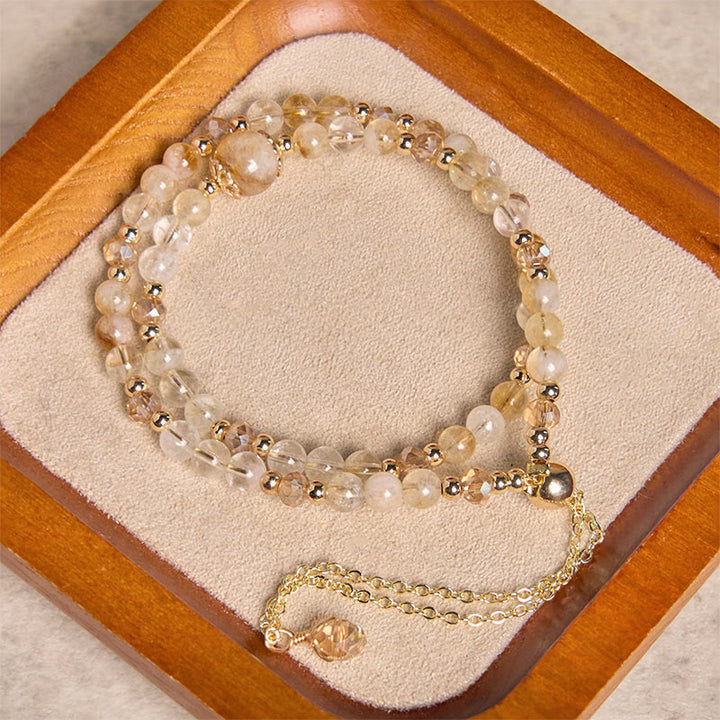 Bracciale a doppio strato con perline di cristallo rosa citrino naturale Buddha Stones - image 1