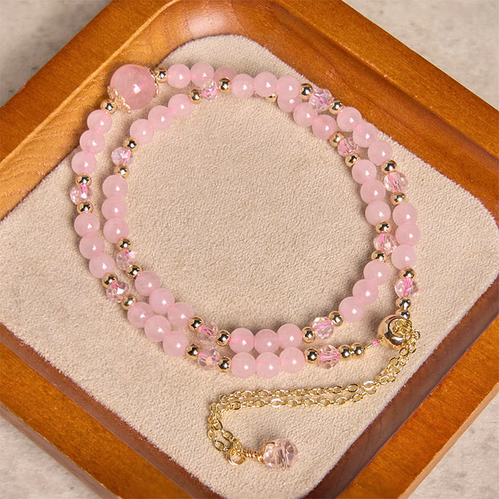Bracciale a doppio strato con perline di cristallo rosa citrino naturale Buddha Stones - image 6
