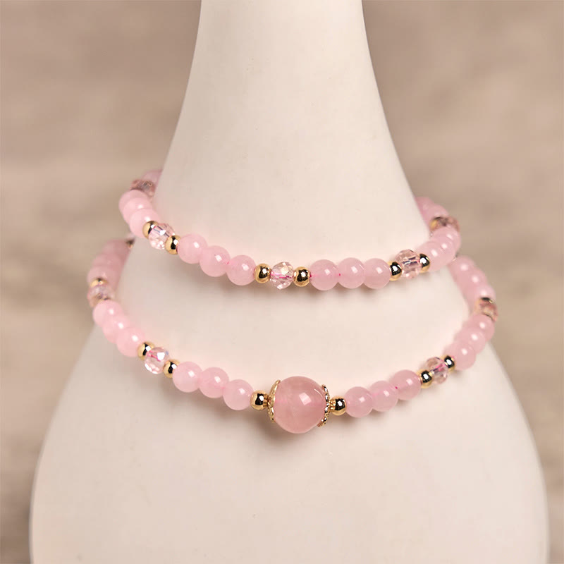 Bracciale a doppio strato con perline di cristallo rosa citrino naturale Buddha Stones - image 7