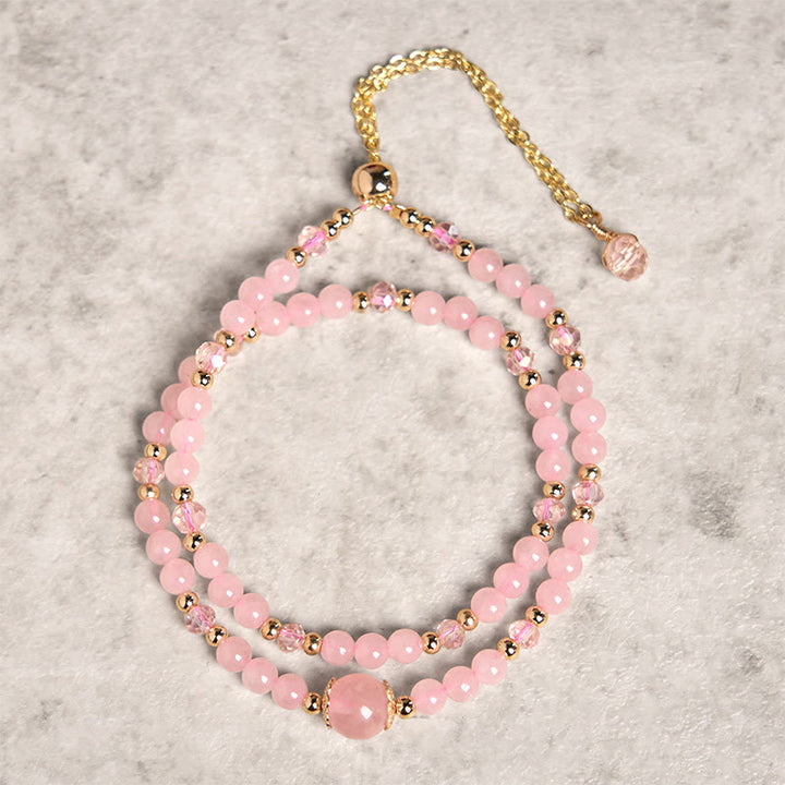 Bracciale a doppio strato con perline di cristallo rosa citrino naturale Buddha Stones - Cristallo rosa (circonferenza del polso: 15-21 cm) - image 5