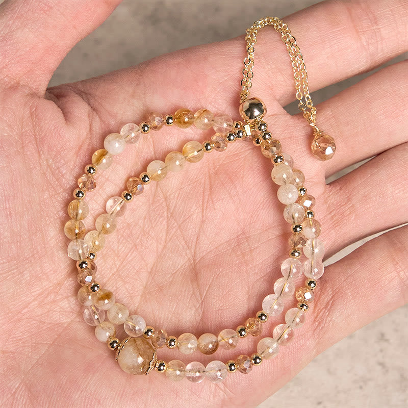 Bracciale a doppio strato con perline di cristallo rosa citrino naturale Buddha Stones - image 3