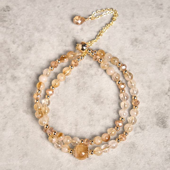 Bracciale a doppio strato con perline di cristallo rosa citrino naturale Buddha Stones - Citrino (Circonferenza del polso: 15-21 cm) - image 0