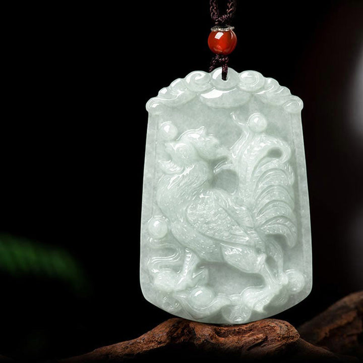 Collana con ciondolo amuleto dell'abbondanza dello zodiaco cinese Buddha Stones in giada naturale 12 - Gallo - image 23