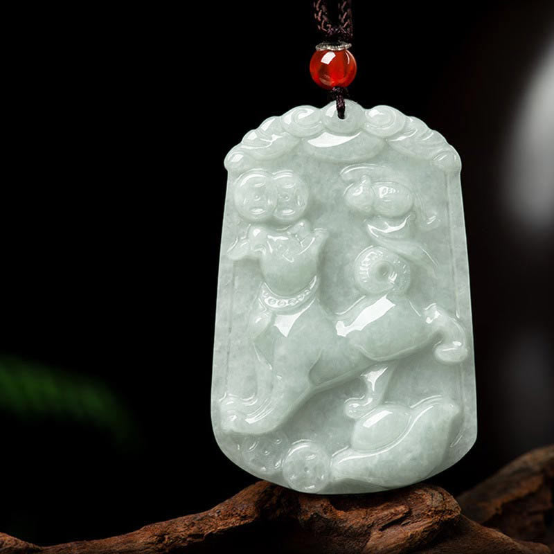 Collana con ciondolo amuleto dell'abbondanza dello zodiaco cinese Buddha Stones in giada naturale 12 - Cane - image 24