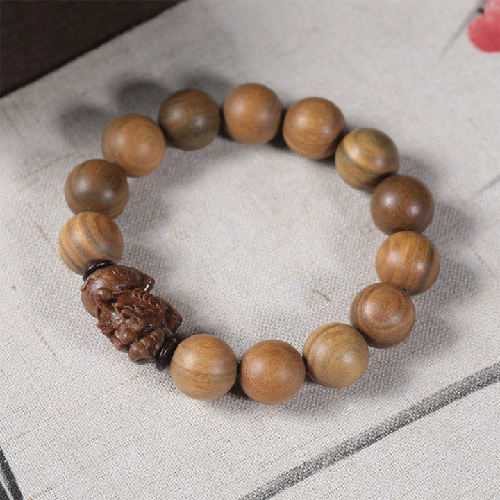 Buddha Stones Bracciale Pixiu Attract Wealth in legno di sandalo verde - image 5