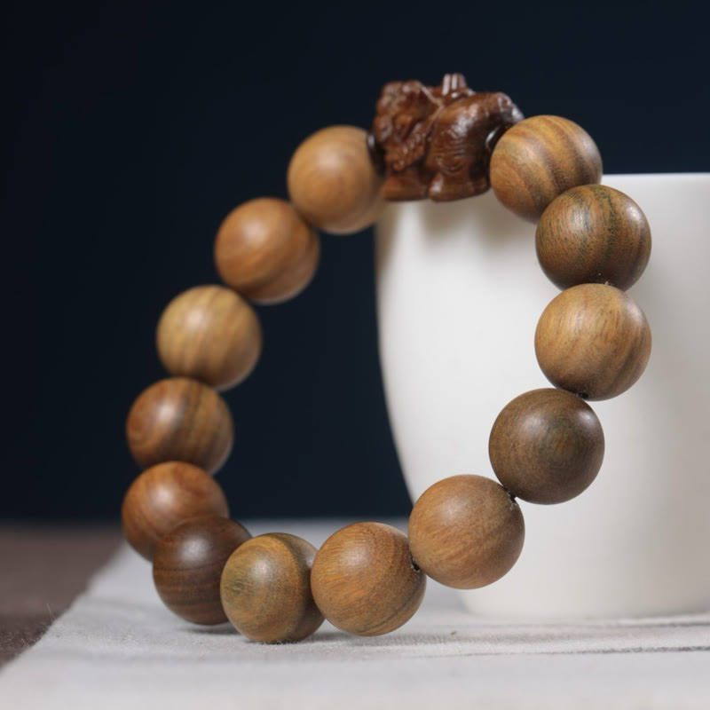 Buddha Stones Bracciale Pixiu Attract Wealth in legno di sandalo verde - image 2