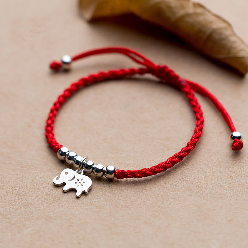 Braccialetto portafortuna con Buddha Stones in argento sterling 925, fiocco di neve e elefante, corda rossa - Argento Sterling 925 (circonferenza polso: 15-19 cm) - image 0