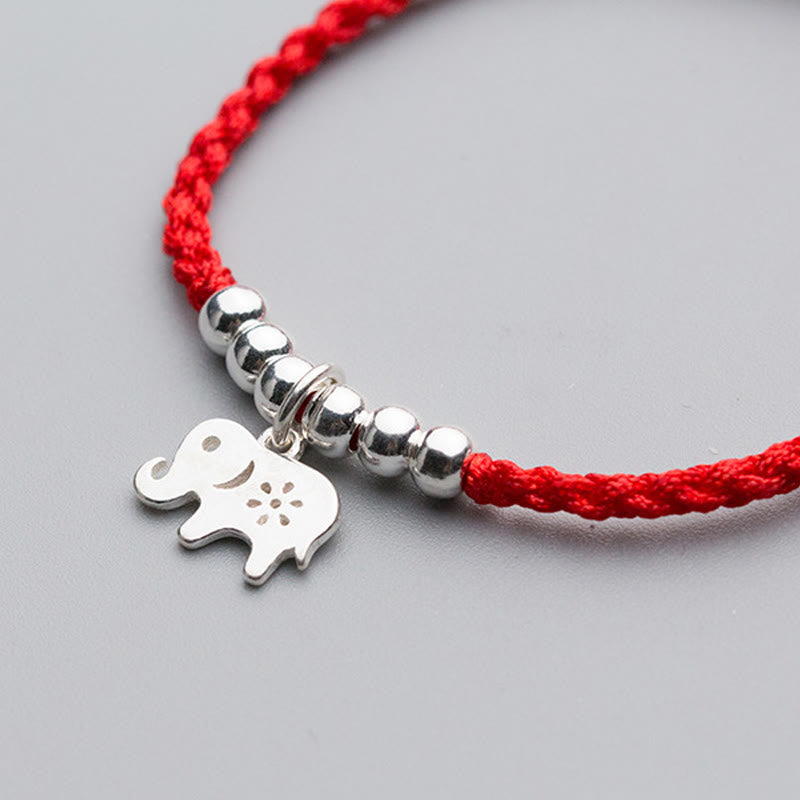 Braccialetto portafortuna con Buddha Stones in argento sterling 925, fiocco di neve e elefante, corda rossa - image 3