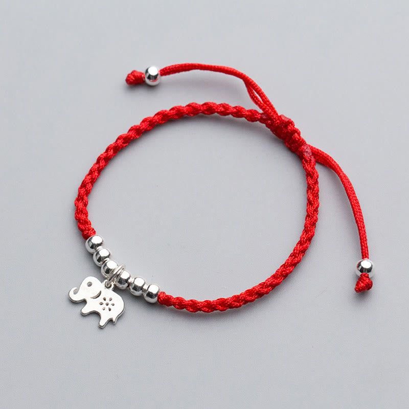 Braccialetto portafortuna con Buddha Stones in argento sterling 925, fiocco di neve e elefante, corda rossa - image 1