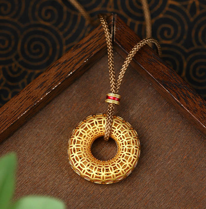Collana pendente di buon auspicio in rame con fibbia della pace e motivo a moneta di rame Buddha Stones - image 3