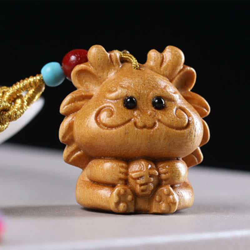 Portachiavi con nappe colorate, Buddha Stones, sandalo, 12 simboli dello zodiaco cinese, benedizione - Drago - image 1