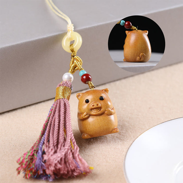 Portachiavi con nappe colorate, Buddha Stones, sandalo, 12 simboli dello zodiaco cinese, benedizione - Maiale - image 33