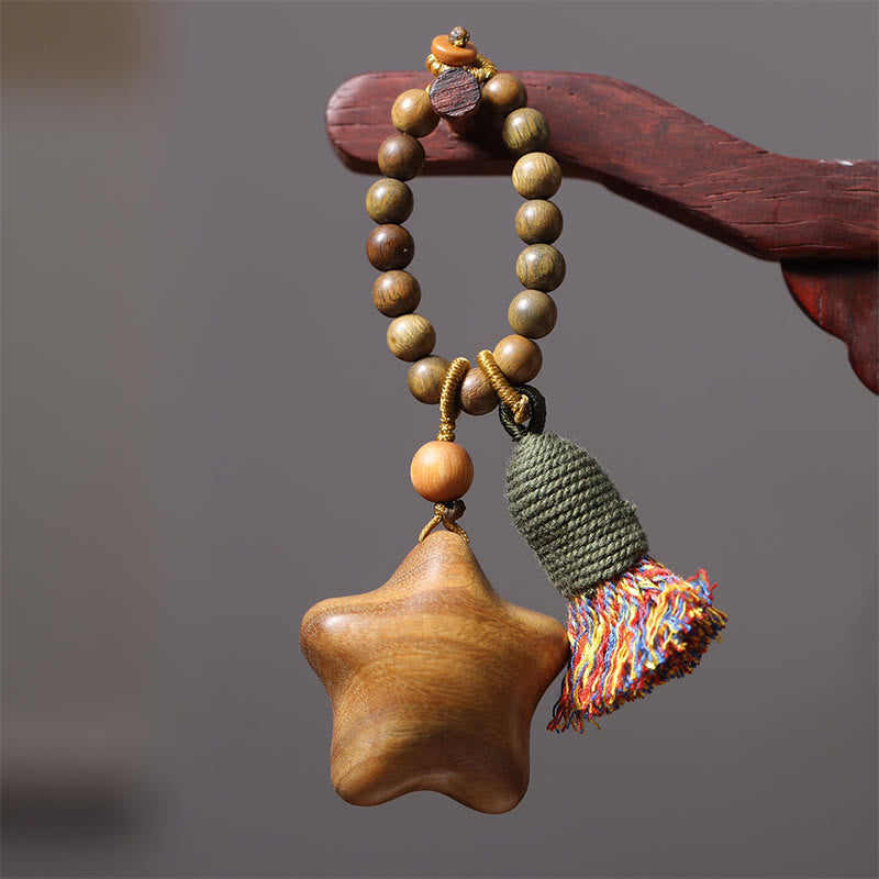 Portachiavi Buddha Stones, sandalo verde naturale, corda colorata, nappe, stella, luna e abbondanza - image 2