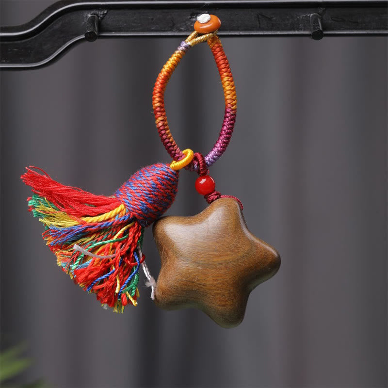 Portachiavi Buddha Stones, corda colorata tibetana, sandalo verde, stella, luna e pace - Stella (23*36mm) - image 1