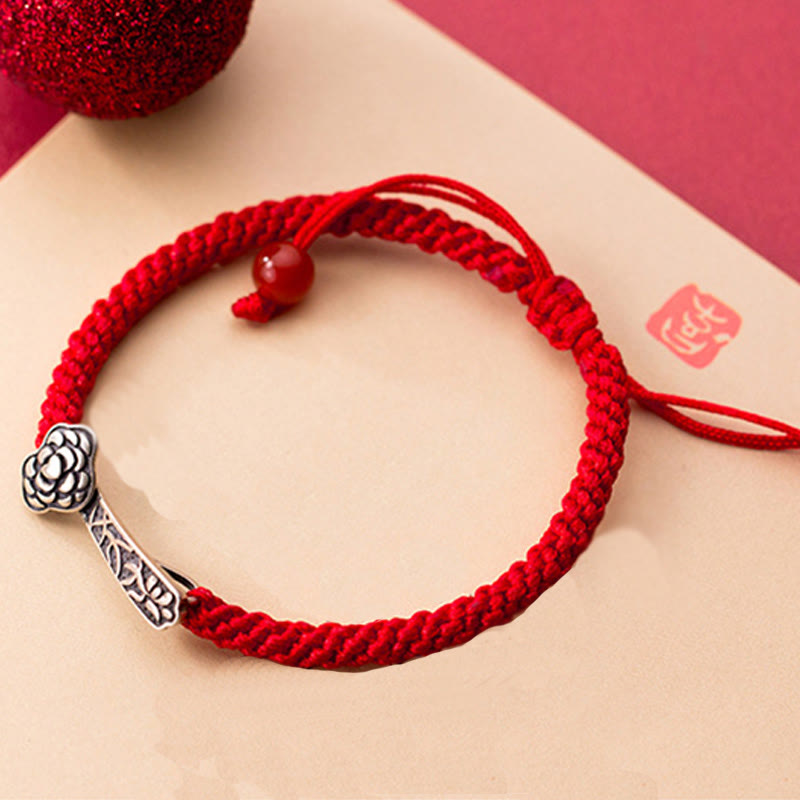 Braccialetto della fortuna intrecciato con filo rosso "Ruyi As One Wishes" in argento sterling 925 con Buddha Stones - image 3
