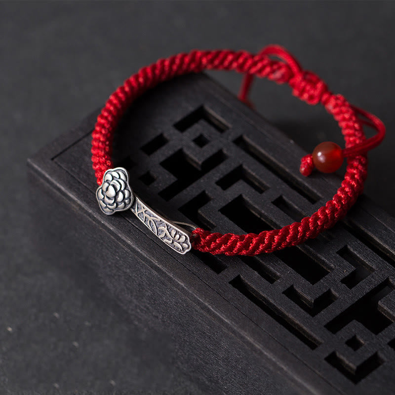 Braccialetto della fortuna intrecciato con filo rosso "Ruyi As One Wishes" in argento sterling 925 con Buddha Stones - image 1