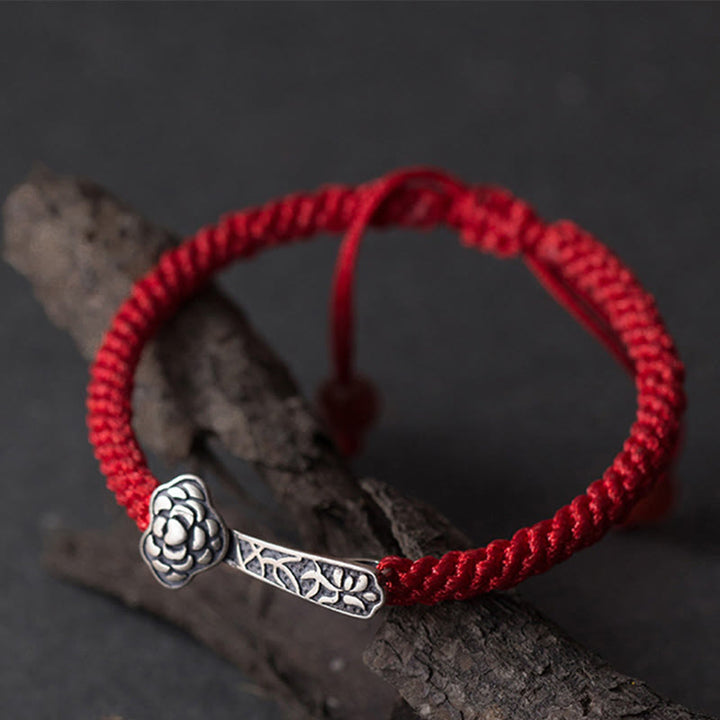 Braccialetto della fortuna intrecciato con filo rosso "Ruyi As One Wishes" in argento sterling 925 con Buddha Stones - image 4
